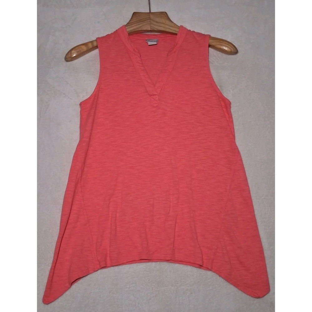 Chico's 0 / US S Slub Knit Sleeveless Tunic Top Coral Red Modal Cotton V Neck